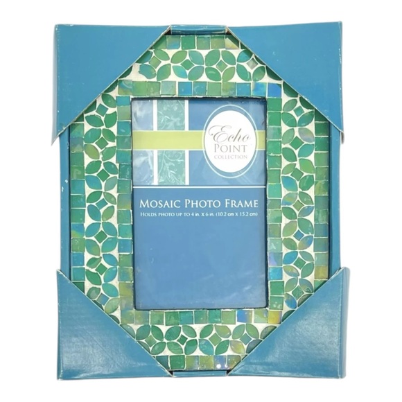 Vintage ECHO POINT Mosaic Glass Frame Plate 2 Piece Entryway Set Vanity Console - Picture 7 of 11